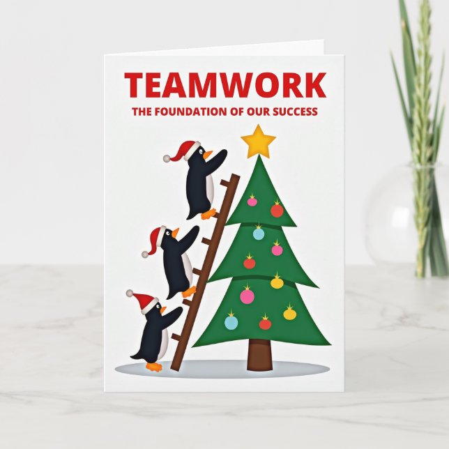 Cartão Trabalho em Equipe Constrói o Sucesso do Natal (Frente)