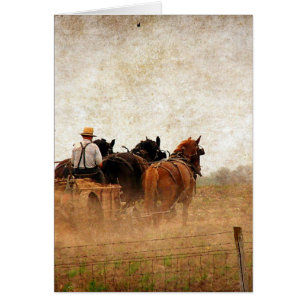 Cartão Trabalho no Campo Alimentado por Cavalos