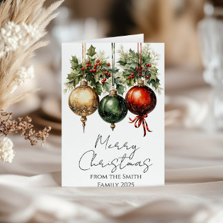 Cartão Tradicional Red Green Dourado Bauble Holly Natal