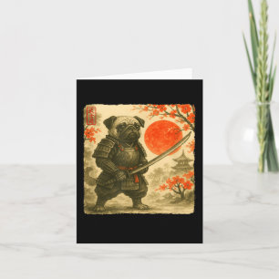 Cartão Traje de Guerreiro Samurai Japonês Pug Arte Sumi-e