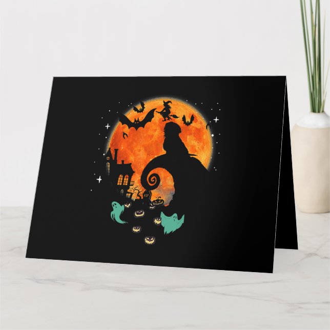 Cartão Traje de Halloween de Abóbora Assustadora na Lua p (Frente)