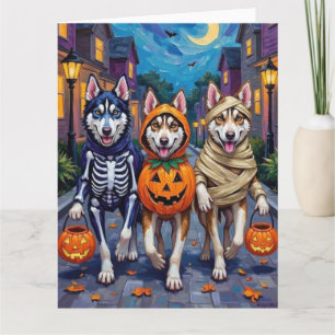 Cartão Traje de Halloween para Trick-or-Treat do Husky Si