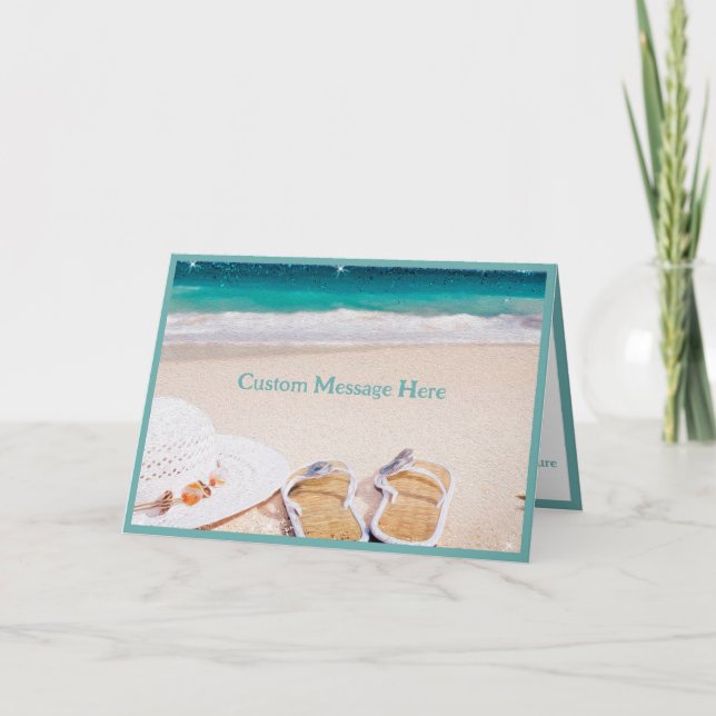Cartão Tranquil Ocean Beach: Sunhat e Sandals Serenity (Frente)