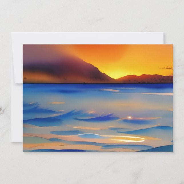 Cartão Tranquil Ocean Sunset Watercolor Saudação Plana (Frente)