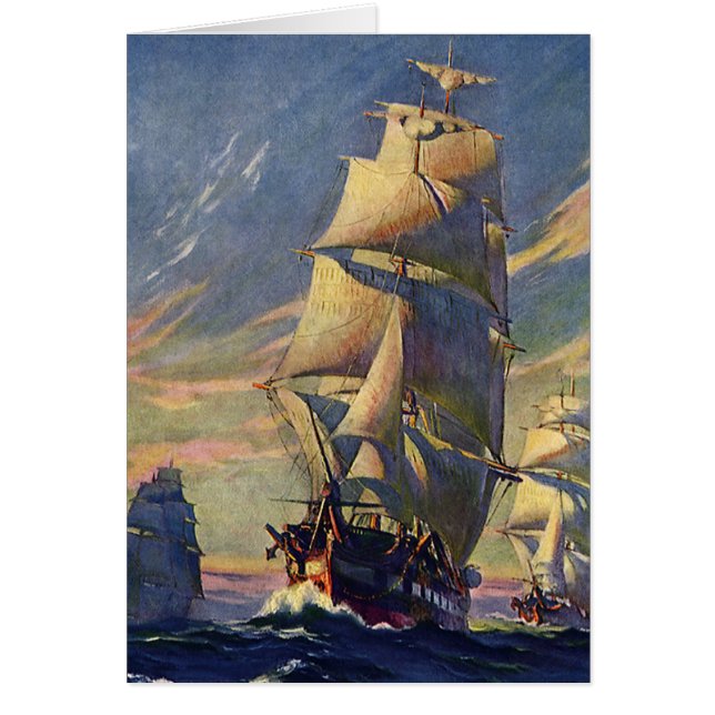 Cartão Transporte Antigo, Navios Clipper no Mar (Frente)