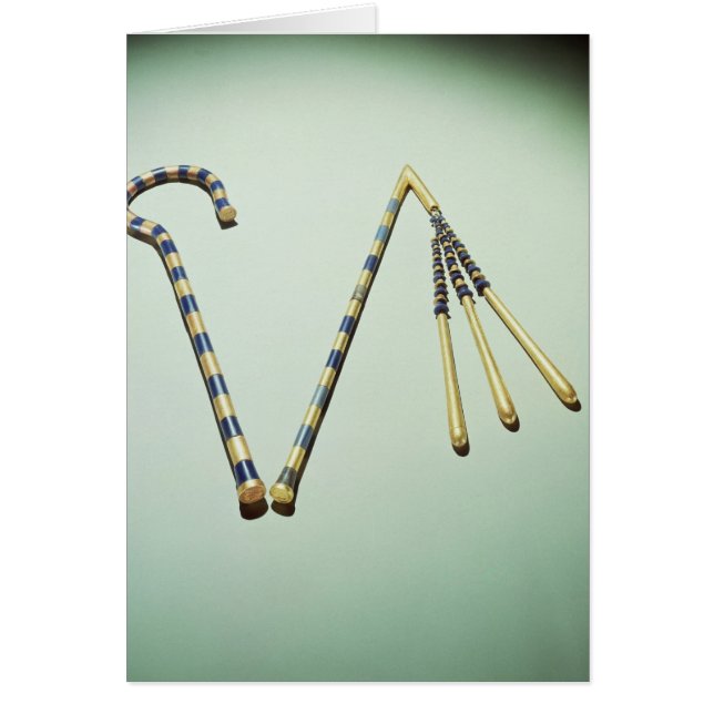 Cartão Trapaceiro e flail, do túmulo de Tutankhamun (Frente)