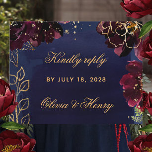 Cartão traseiro RSVP de marinho Bordeaux Wedds