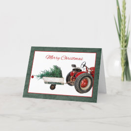 Cartão Trator Com Trailer De Árvore De Natal