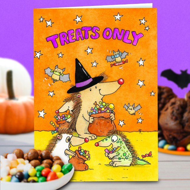 Cartão Treats Only - Cute Halloween Hedgehogs  (Criador carregado)