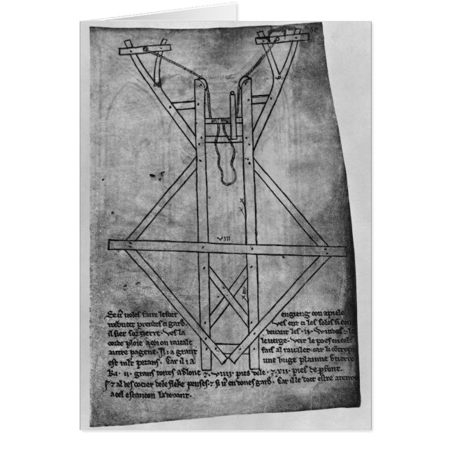Cartão Trebuchet, máquina para jogar setas (Frente)