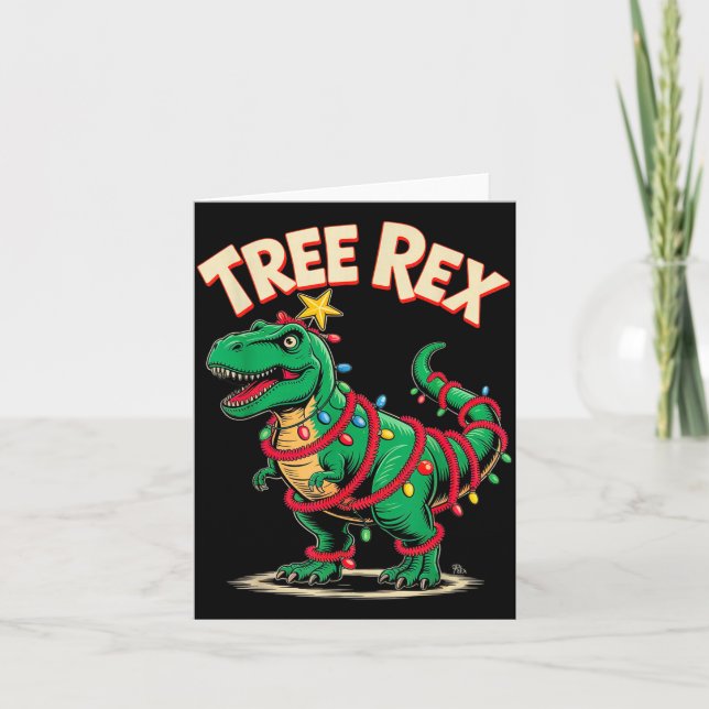 Cartão Tree Rex Christmas Costume T-rex Dinosaur Xmas Lig (Frente)