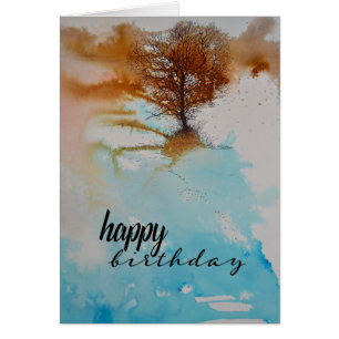 Cartão Tree Watercolor Art Feliz Aniversário Saudação