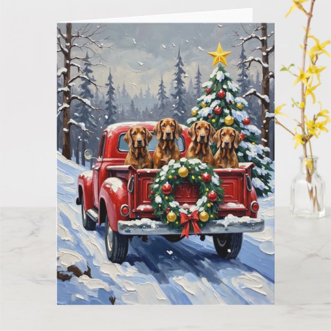 Cartão Treeing Walker Coonhound Christmas Red Truck (Flor Amarela)