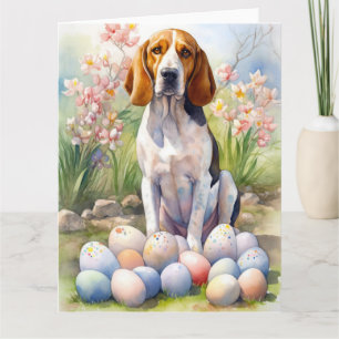 Cartão Treeing Walker Coonhound com Ovos de Páscoa Feriad