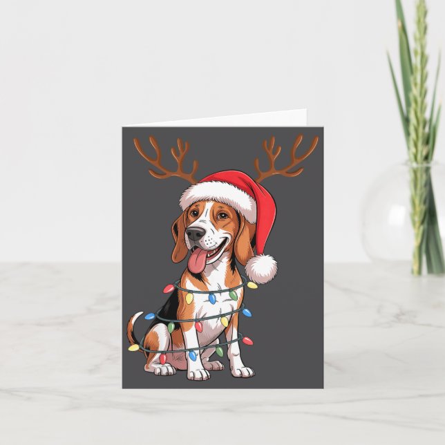 Cartão Treeing Walker Coonhound Dog Christmas Lights Sant (Frente)