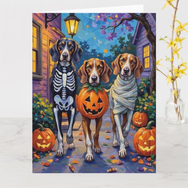 Cartão Treeing Walker Coonhound In Halloween Costumes (Flor Amarela)