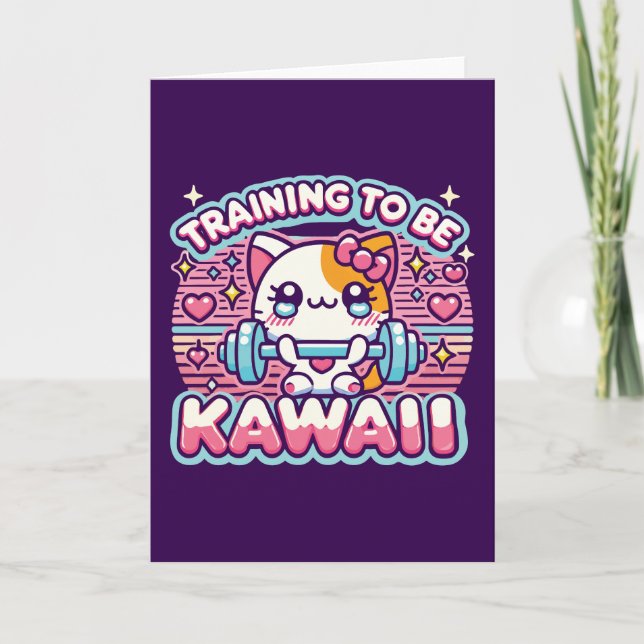 Cartão Treinamento para ser Kawaii - Gato Giro de Anime E (Frente)