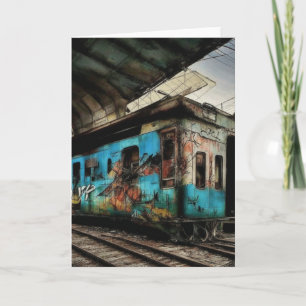 Cartão Trem Abandonado com Arte Urbana de Grafite
