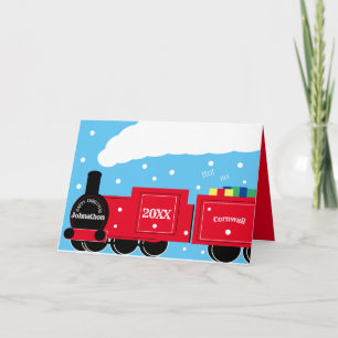 Cartão Trem de Natal personalizado para menino na neve