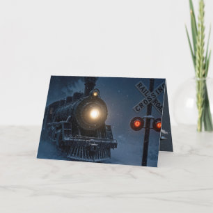 Cartão Trem de Neve Vintage de Aniversário
