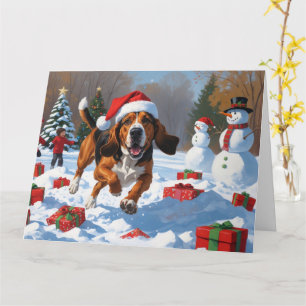 Cartão Tremendo Walker Coonhound Snow com Chapéu de Natal