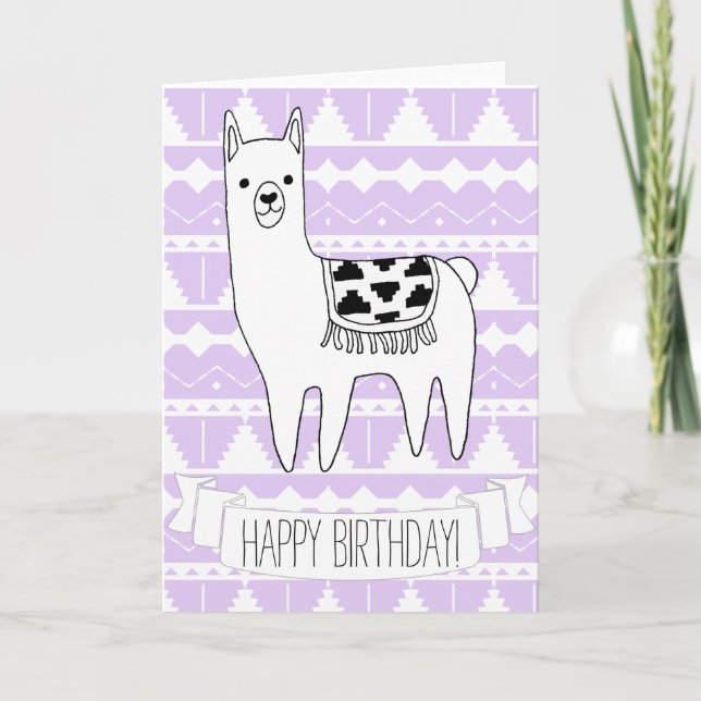 Cartão Trendy Modern Sketchy Aztec Llama Happy Birthday (Frente)