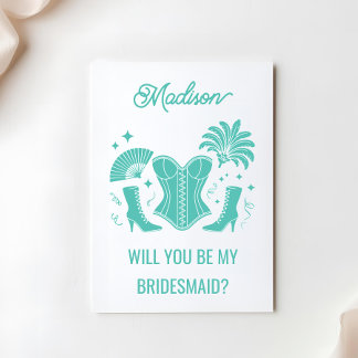 Cartão Trendy Teal Las Vegas Showgirl Bridesmaid Proposal