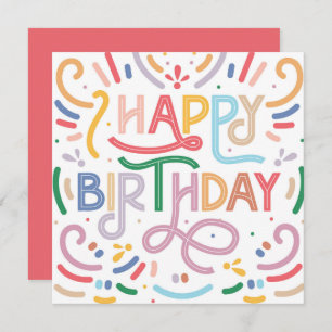 Cartão Trendy Typografia Rainbow Modern Happy Birthday