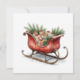 Cartão Trenó de Natal em Aquarela Vintage