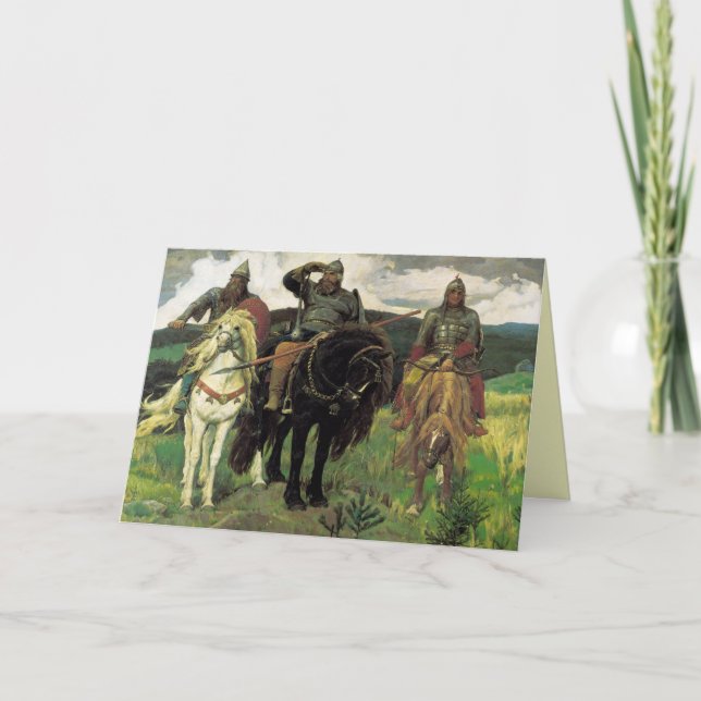 Cartão Três Bogatyrs (1898) por Viktor Vasnetsov Impressã (Frente)