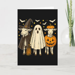 Cartão Três Cabras de Halloween Cosplay Bruxa Boo Abóbora