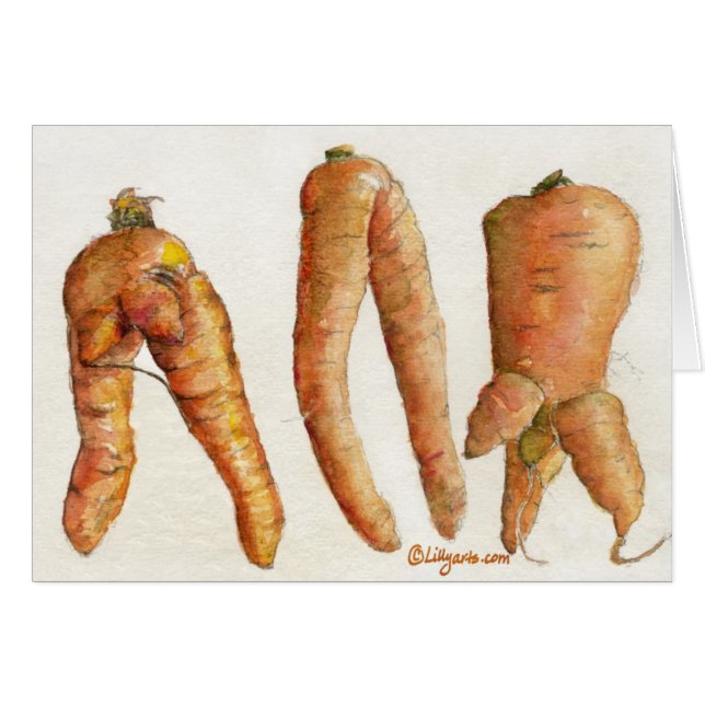 Cartão Três Carrots Watercolor Card Louco (Frente Horizontal)