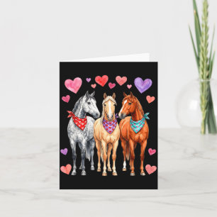 Cartão Três cavalos dia dos namorados corações bandana