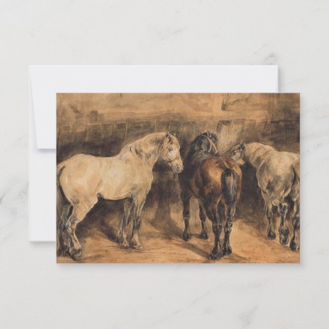 Cartão Três Cavalos na sua estábula (Frente)