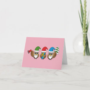 Cartão Três Corujas Gnomos de Natal Engraçadas
