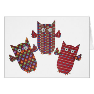 Cartão Três Corujas Vermelhas
