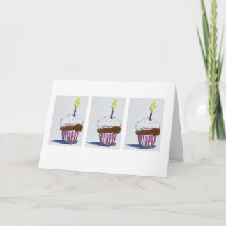 Cartão Três cupcakes com velas