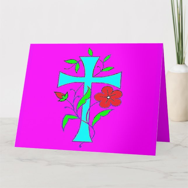 Cartão Três designs uma placa cores brilhantes e ocupadas (Frente)