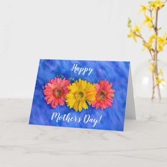 Cartão Três Flores de Gerbera Arte Dia das Mães (Flor Amarela)