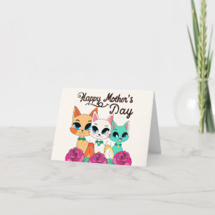 Cartão Três Gatos "Feliz Dia das Mães"