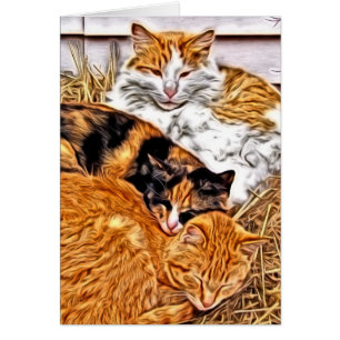 Cartão Três gatos sonolentos, todo o cumprimento do vazi