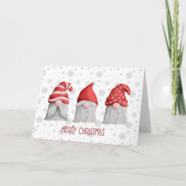 Cartão Três Gnomos Aquarela Barba Chapéu Vermelho Branco 