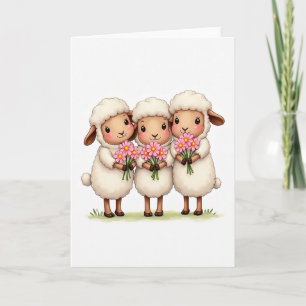 Cartão Três Ovelhas Com Flores