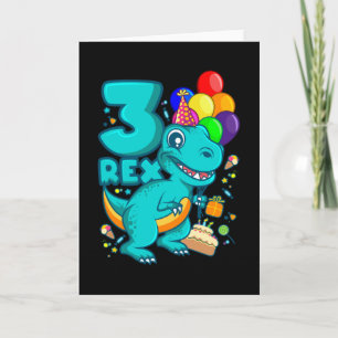 Cartão Três REX 3 anos aniversário de 3 anos Dino