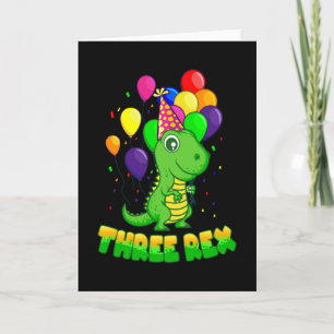 Cartão Três REX 3 anos aniversário de 3 anos Dino