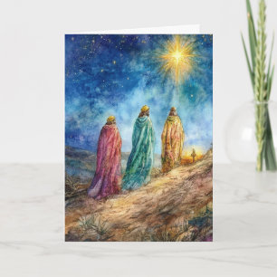 Cartão Três Sábios Guiados pela Arte nas Estrelas de Nata