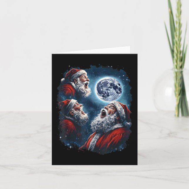 Cartão Três Santa Claus Moon Engraçado Hol de Natal (Frente)
