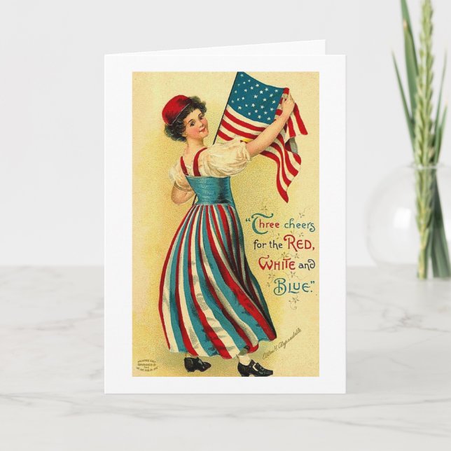 Cartão Três saudações para o branco vermelho e o azul (Frente)