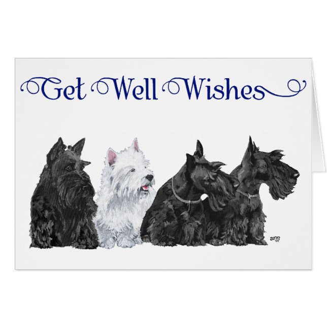 Cartão Três Scotties & a Westie (Frente Horizontal)