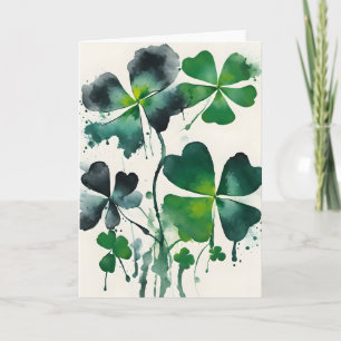 Cartão Trevo de quatro folhas - Flores de aquarela